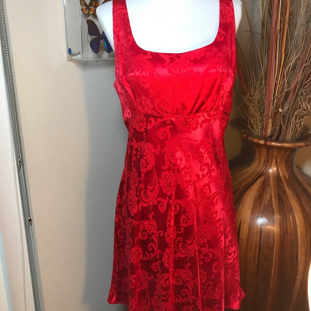 Red Satin Cocktail Christmas Dress Rampage Valentine’s Day Damask Corset Back 11 - Picture 2 of 7